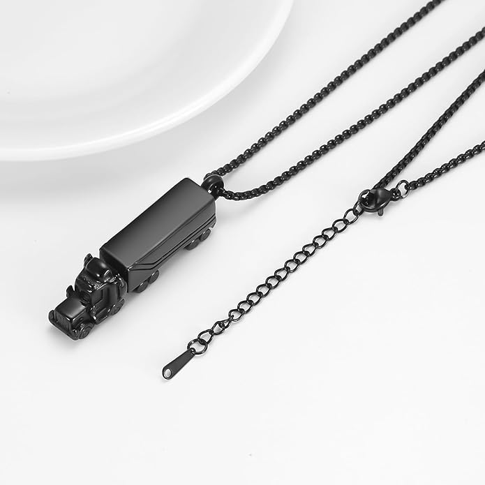 Urn Necklace for Ashes 18 Wheeler Semi Truck Cremation Jewelry for Men Memorial Urn Pendant Ashes Locket Necklace Keepsake Gifts