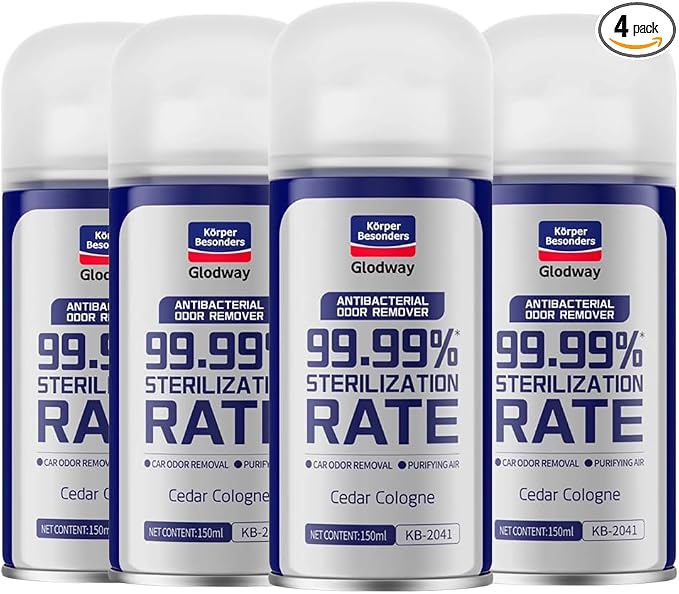GLODWAY Car Air Freshener Spray, Cedar Cologne Scent, 6 OZ Odor Eliminator,4 Pack, for Cars, Trucks, RVs, Home