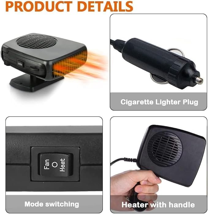 12V Portable Car Heater & Defroster - 150W, Plugs into Cigarette Lighter, 2-in-1 Heating & Cooling for Quick Anti-Fog Warmth, Demister for Car/Vehicle/Truck/SUV