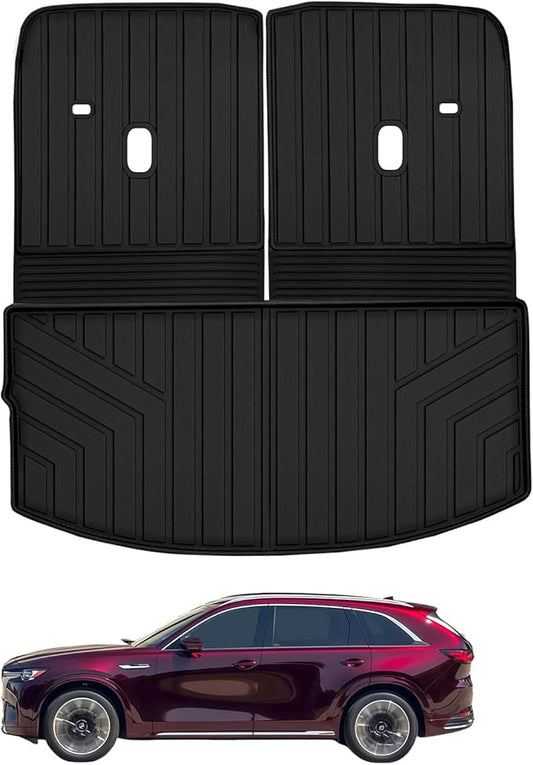 Large Cargo Liners for 2024 2025 2026 Mazda CX90 CX-90 6 Seats (Not for 7/8 Seats) (50/50 Split Folding),TPE All Weather Protection Car Trunk Mat Covering The Backrest Mat Accessories