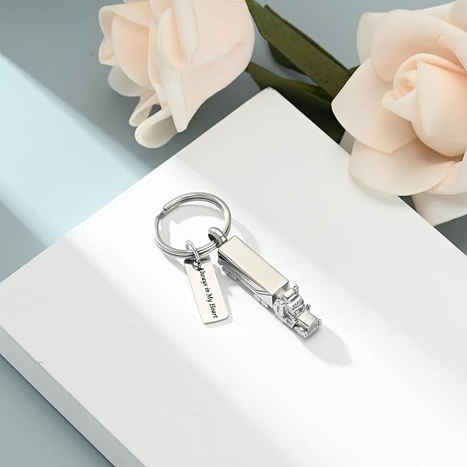 Imrsanl 18 Wheeler Semi Truck Urn Keychain for Ashes for Men Women Memorial Pendant Key Ring Cremation Jewelry Keepsake