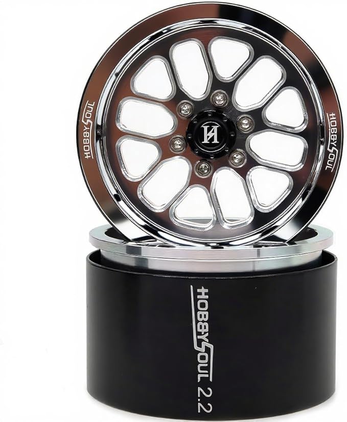 HOBBYSOUL 2.2 Beadlock Wheels -11mm Negative Offset 40mm Wide Rims 2.2 RC Wheels Hex 12mm for 1/10 RC Mud Crawler SCX10 Capra TRX4 Everest gen 7 Pro, Silver