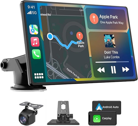 2026 Enhanced Carplay Screen for Car - 7" HD Portable Carplay & Android Auto with Bluetooth, HD Backup Camera, GPS Navigation, Siri, FM Radio, AUX, and Mirror Link – Compatible with All Vehicles