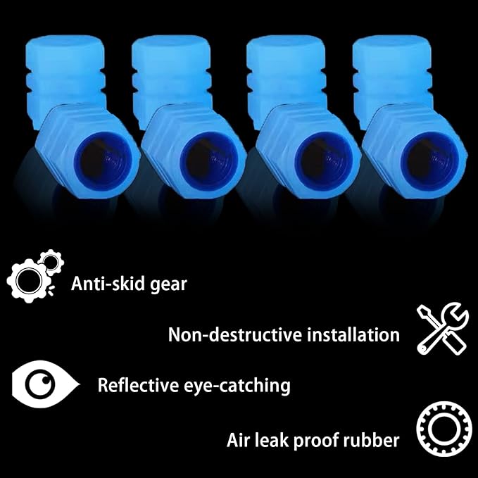 8PCS Car Tire Valve Stem Caps, Universal Noctilucent Waterproof Car Wheel Tire Caps, Suitable for Air Valve Caps for Cars, Motorcycles, Bicycles (Blue)