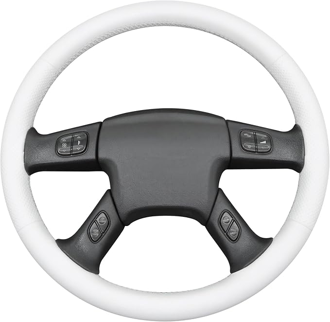MEWANT Hand Stitched Steering Wheel Cover for Chevy Silverado 1500 2003-2006 DIY White Faux Leather Steering Wheel Wrap