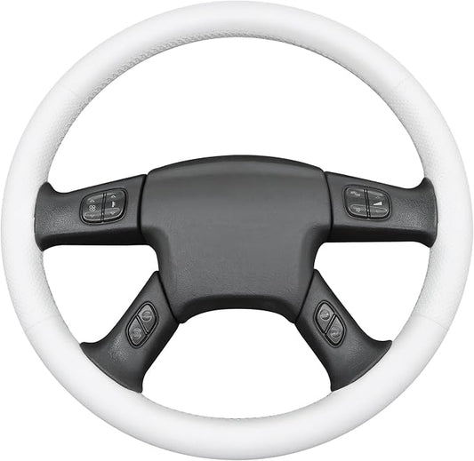 MEWANT Hand Stitched Steering Wheel Cover for Chevy Silverado 1500 2003-2006 DIY White Faux Leather Steering Wheel Wrap