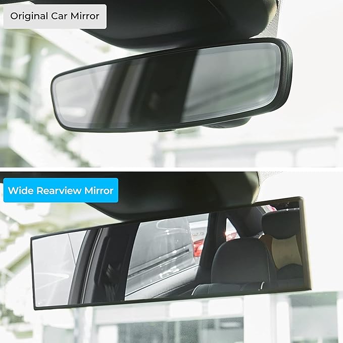JOYTUTUS Rear View Mirror, Universal 12 Inch Panoramic Convex Interior Clip-on Wide Angle Mirror to Reduce Blind Spot Effectively for Car SUV Trucks -Clear