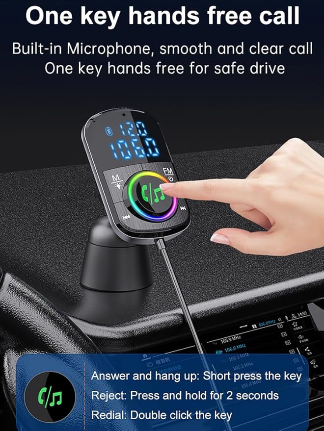 Bluetooth FM Transmitter for Car, Wireless Bluetooth 4.1 in-Car Radio Adapter Car Kit with Handsfree Calling, 3 USB Ports, LED Display, Stereo 4 Modes Music Play