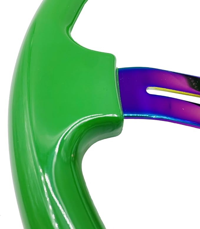 350mm Green Racing Steering Wheel Neo Chrome Spoke Universal 6 Bolts 45mm Deep Dish Classic ABS Wood Steering Wheel with Horn Button