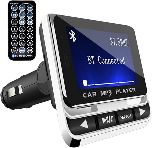 FM Transmitter, Tohayie Bluetooth Wireless Radio Adapter Audio Receiver Stereo Music Tuner Modulator Car Kit with USB Charger, Remote Control, Silver