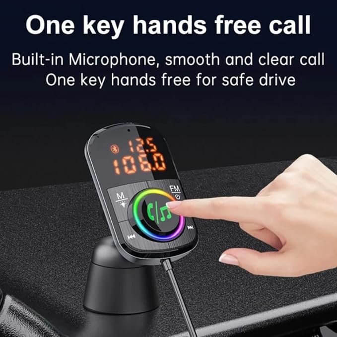 Bluetooth FM Transmitter for Car, Bluetooth para Carro/Audio Adapter with Dual Car Charger, Support Dual Display Digital Colorful Lights TF Card
