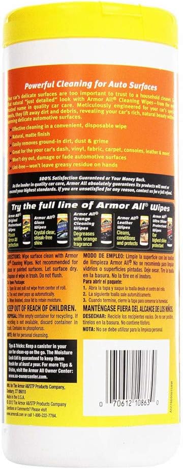 Armor All Interior Car Cleaning Wipes,Canister,Powerful Cleaning for Dashboards,Vinyl,Clear Plastics,Carpet and Fabric,25 Count (Pack of 6)
