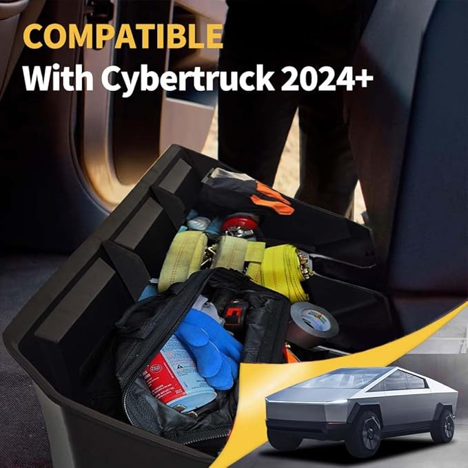 MAXDOM Underseat Storage Fit for 2024-2025 Tesla Cybertruck Rear Under Seat Organizer Box (Black, For Cybertruck)