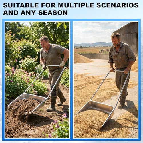 Cinnvoice 28" Wide Double Pole Snow Shovel Sleigh Scoop Shovel for Driveway Heavy Duty Aluminum Blade Remover Ergonomic Handle Barn Pusher Hand Plow, Easily Remove Sidewalks Ice Removal Winter Tool