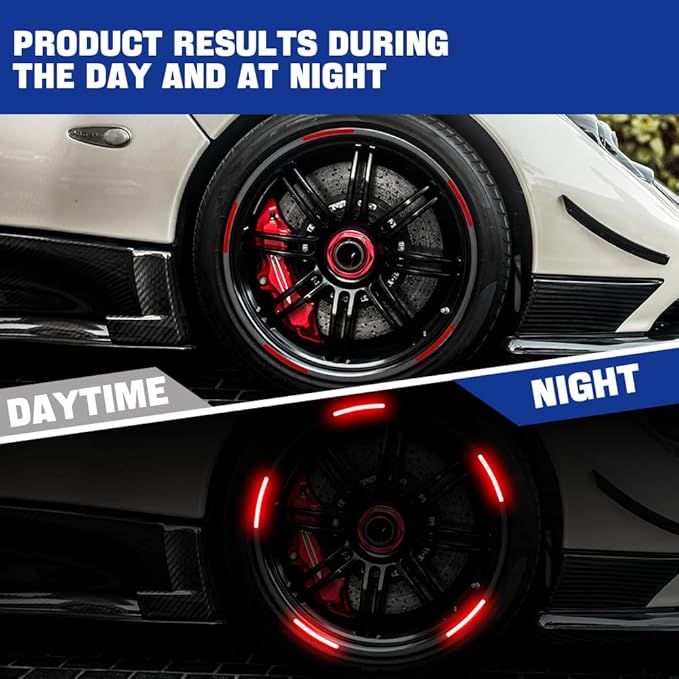 20PCS Reflective Car Wheel Decorative Stripe Stickers, Night Safety Warning Tape Sticker, Anti-Scratch Tire Rims Sticker, Universal Car Exterior Accessories Fluorescent Auto Decals for Motocycle Bike