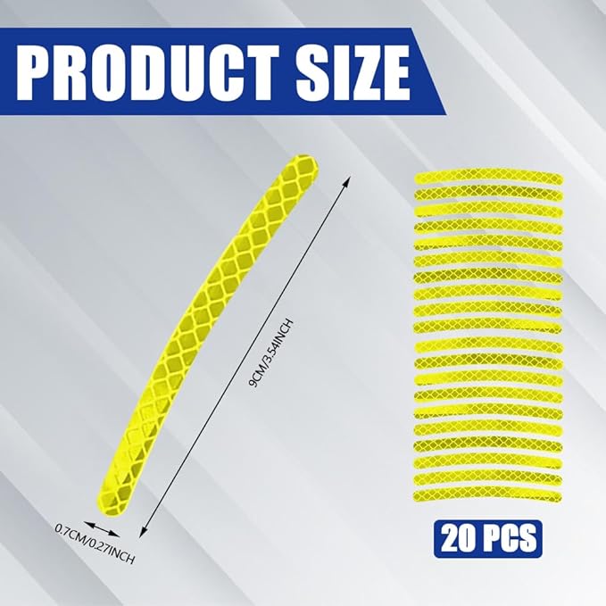 20PCS Reflective Car Wheel Decorative Stripe Stickers, Night Safety Warning Tape Sticker, Anti-Scratch Tire Rims Sticker, Universal Car Exterior Accessories Fluorescent Auto Decals for Motocycle Bike