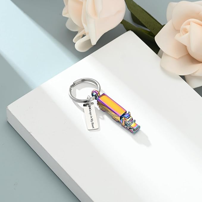 Imrsanl 18 Wheeler Semi Truck Urn Keychain for Ashes for Men Women Memorial Pendant Key Ring Cremation Jewelry Keepsake