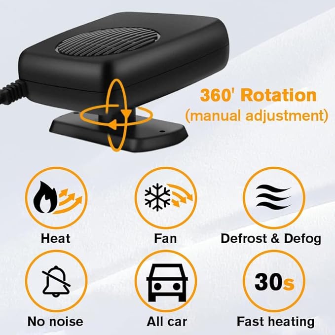 Leaflai 12V Car Heater 150W Auto Heater Anti-Fog Windscreen Heating Fan 2 in-1 Heating/Cooling Car Defroster with Plug-in Cigarette Lighter, Mini Car Demister for Small Vehicles