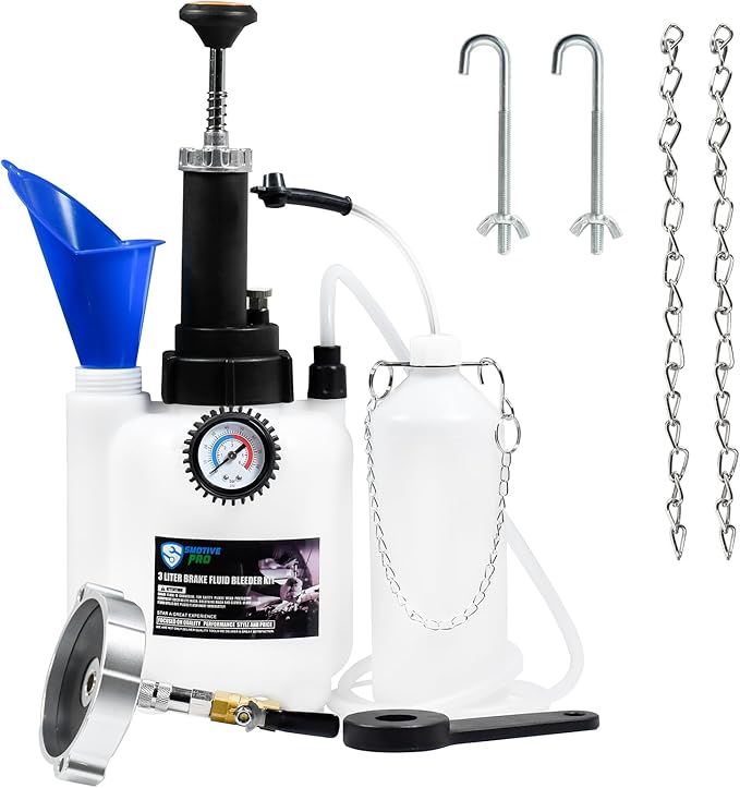SMOTIVEPRO 3L Manual Brake Bleeder Fluid Pump and 1L Waste Oil Bottle, One Man Professional Brake Bleeder Kit Suitable for Acura/GEO/GMC/KIA/VW/Hyundai/Range Rover/Toyota/Honda/Nissan