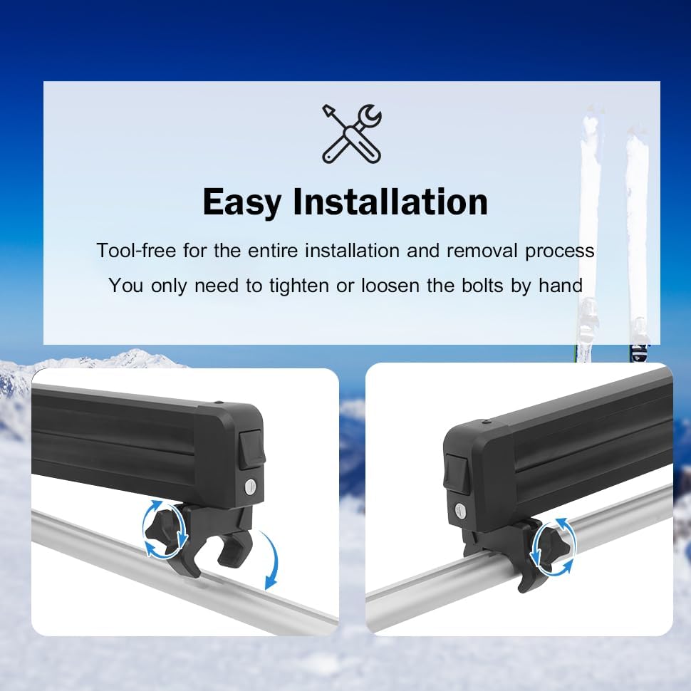24.4 Inch Ski and Snowboard Rack for Car Roof, with TPV Rubber Padding and Lock, Fit 4 Pairs of Skis or 4 Snowboards, Fishing Pole Rod Rack for Car, Black 2027 New