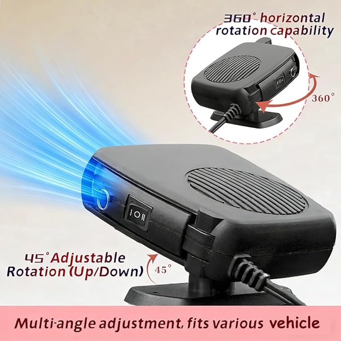 Car Fan and Heater 2 in 1, 200W 12V Air Conditioners for Car,Portable Fan for Vehicle Rotatable Defroster Demister Cooling Fans for SUV,RV