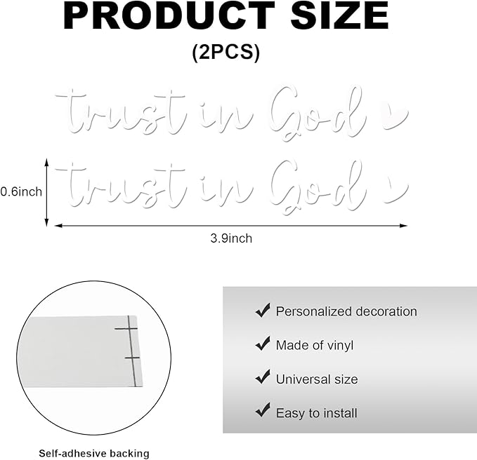 DXNQ 2 PCS Trust in God Rearview Mirror Decals, Automotive Vinyl Rear View Mirror Decorative Stickers, Waterproof Trust in God Stickers for Car Truck Laptop, Car Accessories (White)