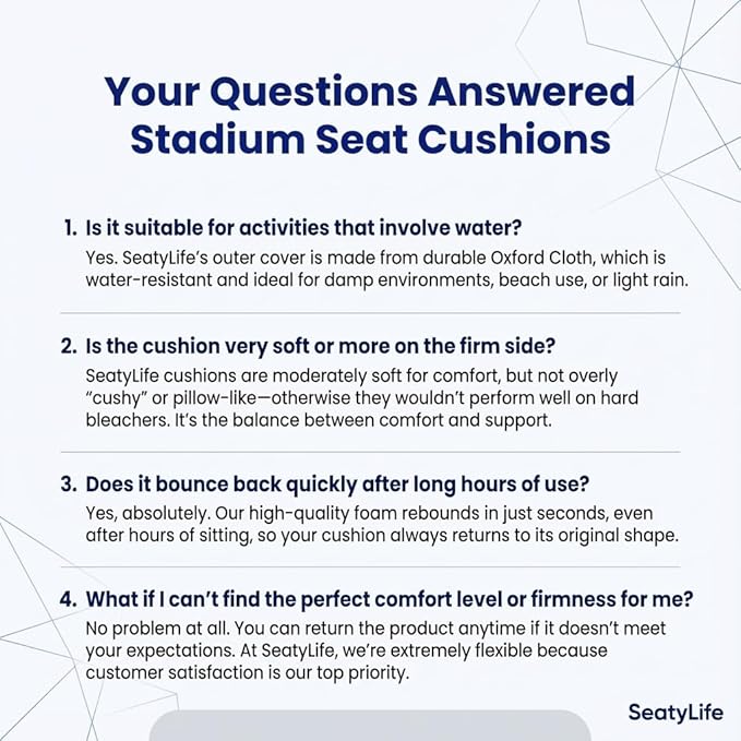 2-Pack Stadium Seat Cushions for Bleachers – Waterproof 2.8" Extra Thick Bleacher Seat Cushion, Portable Bleacher Cushions for Adults, Lightweight Bleacher Pads, Suitable for Outdoor Use (Dark Blue)