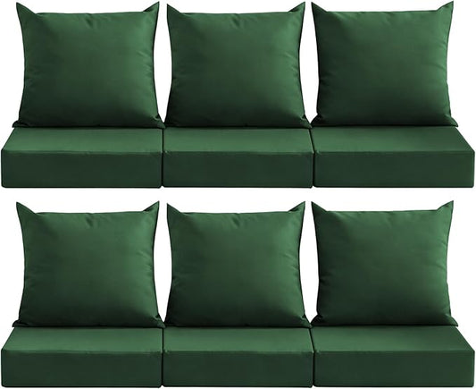 Outdoor Deep Seat Cushion Set, 24x24 Inch Water-Resistant & Fade-Resistant Outdoor Chair Cushions, Patio Furniture Cushions with Removable Cover for Patio Chair, Sofa, Forest Green (Set of 6)
