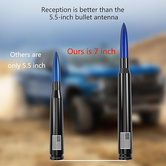 Car Truck Bullet Antenna with Tire Valve Caps American Flag Universal Short Replacement for GMC Sierra Chevy Silverado Dodge Ram 1500 2500 3500 Ford F150 F250 F350 Super Duty Raptor Accessories Blue