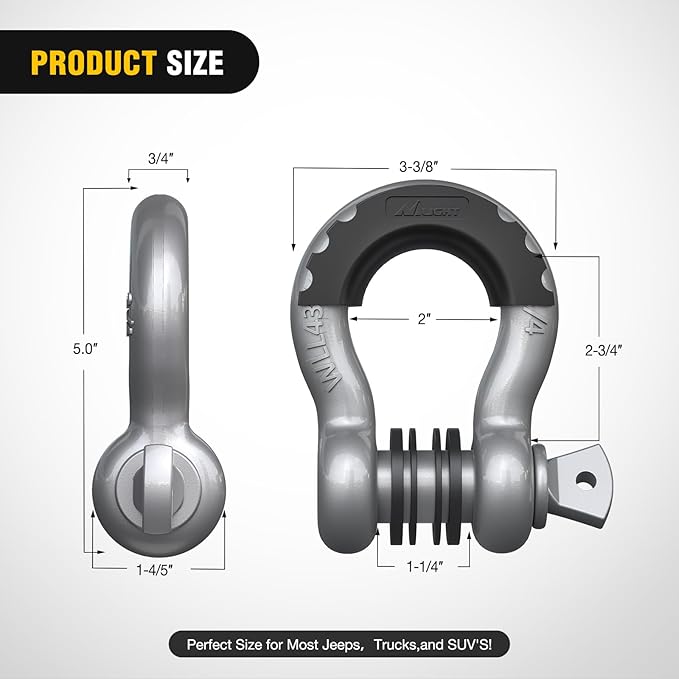 Nilight 2 Pack 3/4" D-Ring Shackle with 7/8" Screw Pin 41,887lbs Break Strength, Heavy Duty Off Road Recovery Shackle with Isolators Washers for Use with Tow Strap, Winch, Off-Road Truck Vehicle