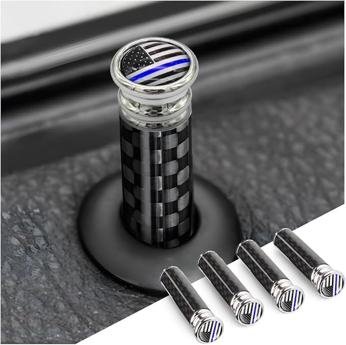 Moly Magnolia 4PCS Car Door Lock Knobs, American Flag Carbon Fiber Door Lock Pin Cover, Decorative Modification Door Lock Bolt Pin Cover, Auto Accessories Universal for SUV, Truck, Van (Style C)