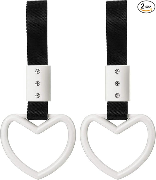 2 Pieces Rings Heart Shaped Car Handle Straps Drift Charm Rear Bumper Warning Ring Decor Subway Bus Broken Heart Handle for Car Interior(White)