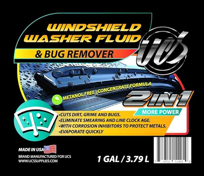 UCS 2-in-1 Windshield Washer Fluid & Bug Remover – Ready to Use, Streak-Free Formula, Removes Bugs, Dirt & Road Grime – 1 Gallon (128 fl oz)