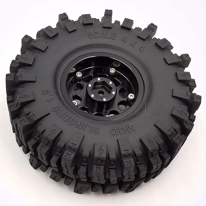 HOBBYSOUL 120mm Tall 1.9 Mud Slingers Tires T8 Soft Sticky Tyres & 1.9 Beadlock Wheels Rims Black Blue For RC 1/10 Rock Crawler SCX10 TRX4 Gen8, (4-Pack, HS700601)