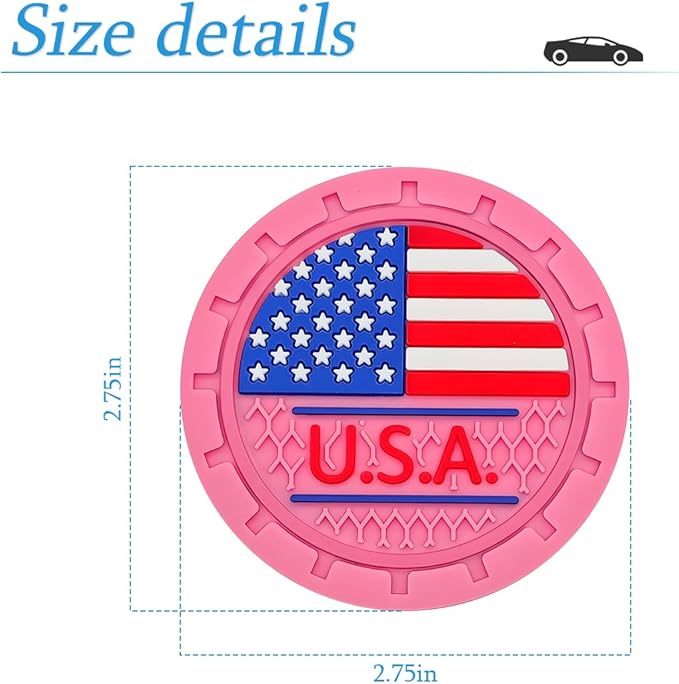 AUCELI 4 Pack Car Cup Holder Coasters, Colored American Flag US Flag Insert Car Cup Coaster, 2.75 Inch Anti Slip Shockproof Embedded Drink Mat, Vehicle Interior Decor Accessories