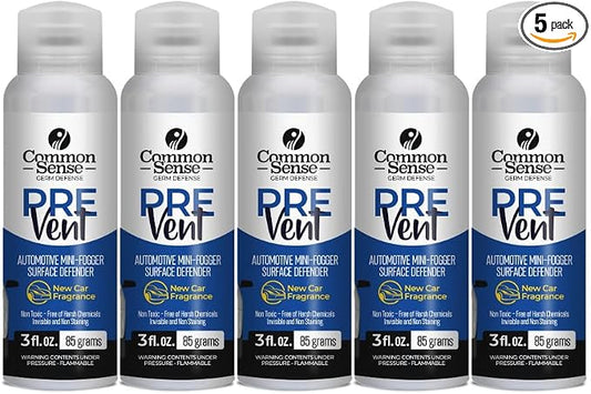 PreVent Car Fogger Deodorizing Air Refresher by Smart Common Sense, Long-Lasting Odor Control Spray for Vehicles, New Car Fragrance, 3 fl. Oz 5-Pack