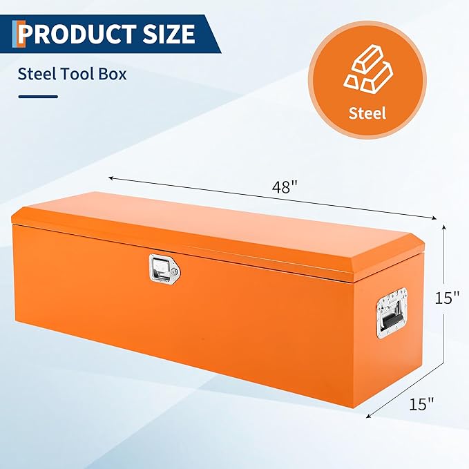48 Inch Heavy Duty Steel Truck Bed Tool Box Truck Car Outdoor Trailer Pickup Toolbox, RV Storage Organizer w/Lock & Keys