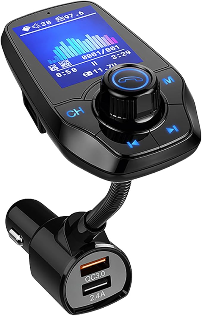 Bluetooth 5.0 FM Transmitter for Car, Wireless in-Car Radio Adapter Kit with Color Screen AUX Auto Music Adapter QC 3.0 USB Charger Voltage Detection