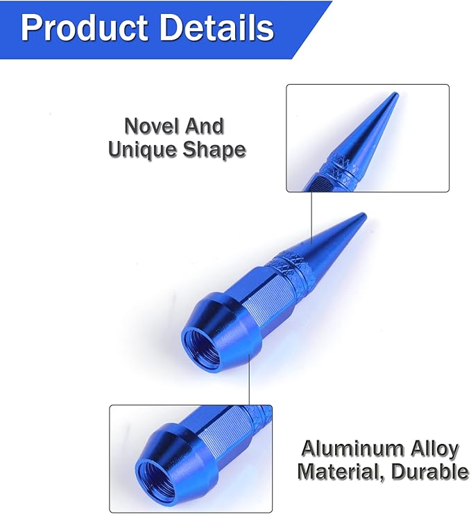 SINGARO 45mm Spiked Aluminum Stem Valve Caps,4PCS Dustproof Tire Wheel Stem Caps for Cars,SUVs,Trucks Bicycles and Motorcycles(Blue)