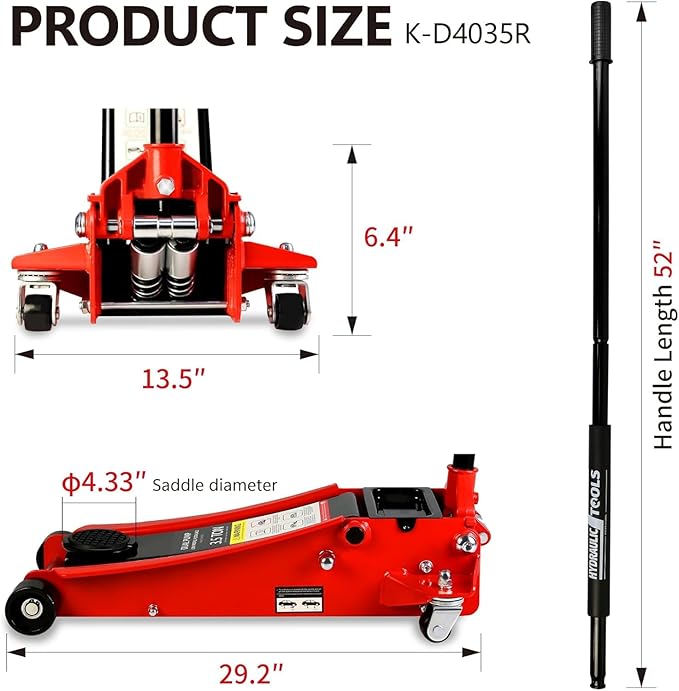 3.5 Ton Low Profile Floor Jack, Heavy Duty Floor Jack with Dual Pistons Quick Lift Pump, Steel Car Jacks Adjustable Height 4"-21", Hydraulic Trolley Floor Jacks 3.5 Ton/7000 LBS Capacity, Red