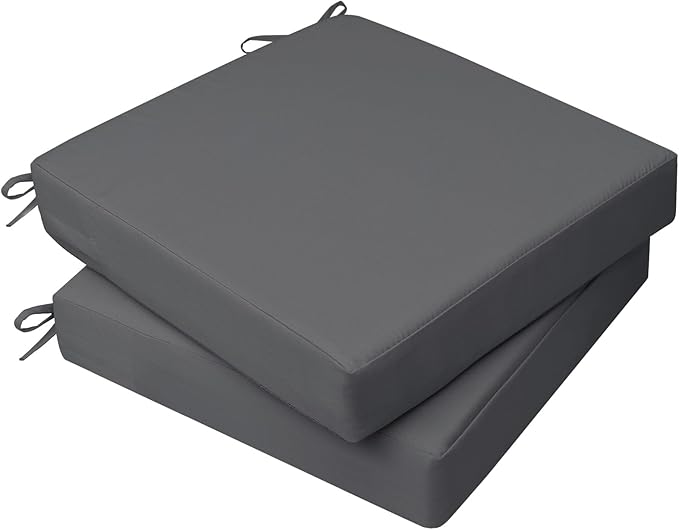 AAAAAcessories Outdoor Seat Cushions for Chairs, Waterproof, Fade-Resistant, 22" x 22" x 3", Patio Furniture Replacement Cushions, Set of 2, Dark Gray