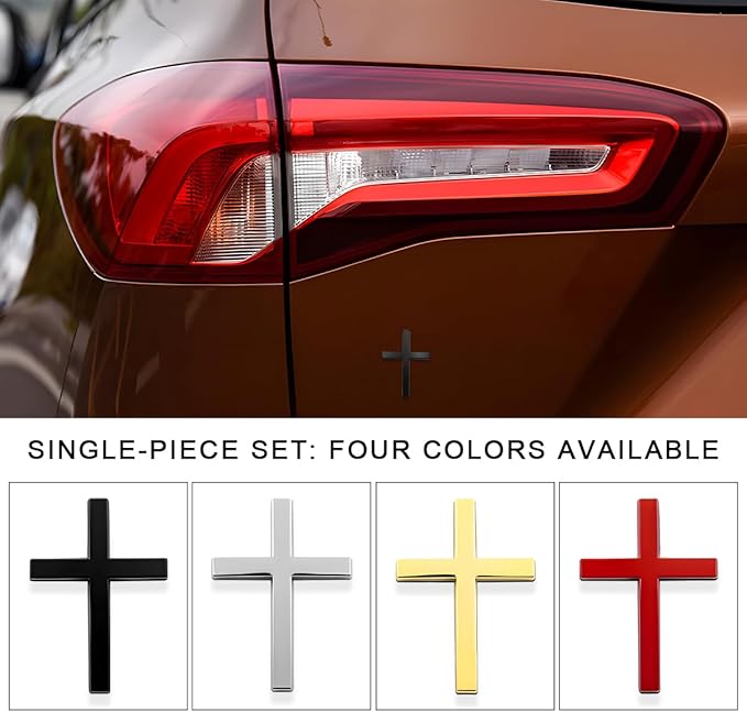 DXNQ Metal Jesus Christ Cross Badge Stickers, 2.5"×1.8" Alloy 3D Individual Car Cross Sticker, Self Adhesive Scratch Covering Cross Emblem Decal for Car Body Fender Tail (Black)