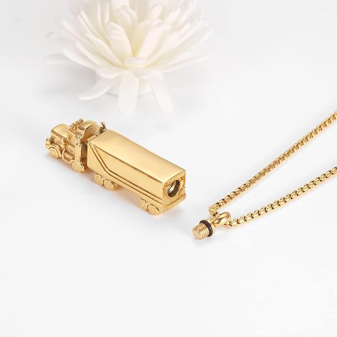 Urn Necklace for Ashes 18 Wheeler Semi Truck Cremation Jewelry for Men Memorial Urn Pendant Ashes Locket Necklace Keepsake Gifts