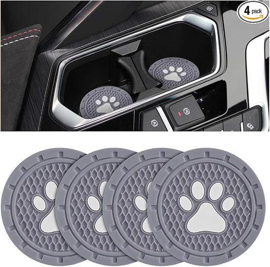 Osilly Car Cup Holder Coaster, 4 Pack PVC Paw Print Anti Slip Insert Coasters, 2.75 Inch Universal Cute Dog Paw Auto Drink Mat, Car Interior Accessories Decor for SUV, Truck, RV and More (Gray)