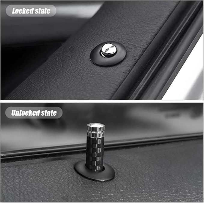 4PCS Carbon Fiber Auto Door Lock Pin Cover, Interior Vehicle Door Pull Pins, Universal for SUV, Truck, Van (Black)