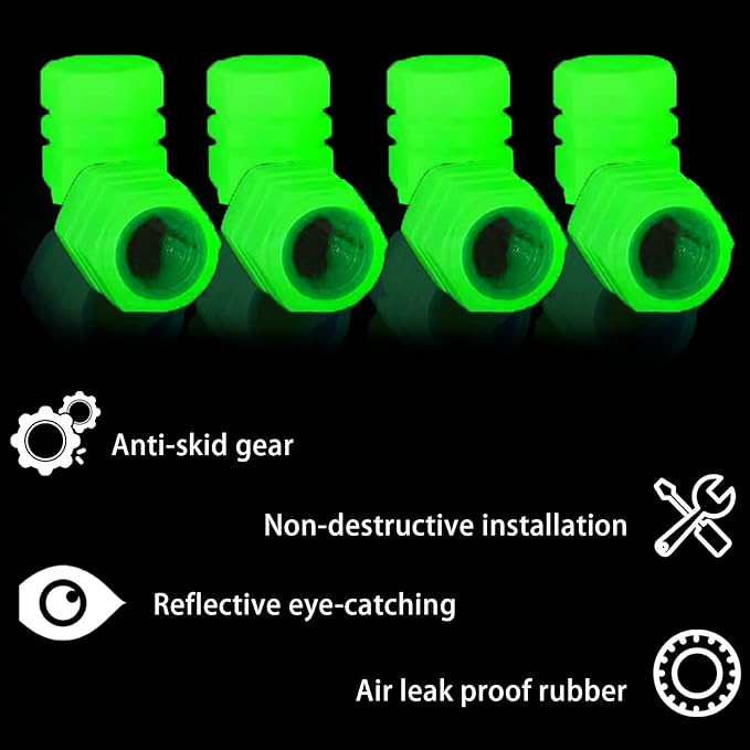 8PCS Car Tire Valve Stem Caps, Universal Noctilucent Waterproof Car Wheel Tire Caps, Suitable for Air Valve Caps for Cars, Motorcycles, Bicycles (Green)