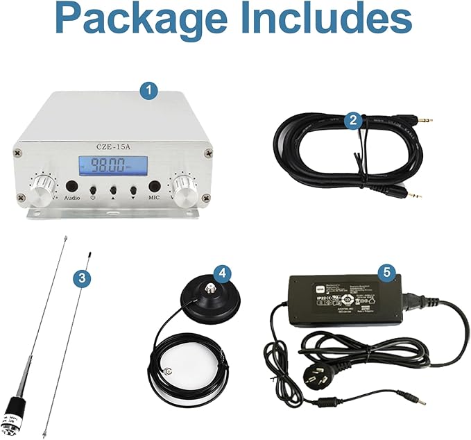 15W FM Transmitter, Long Range FM Broadcast Transmitter for Churches, Cars, Shopping Malls, Lecture Halls, Private Radio Stations with 3.5mm Mic Jack (15W)