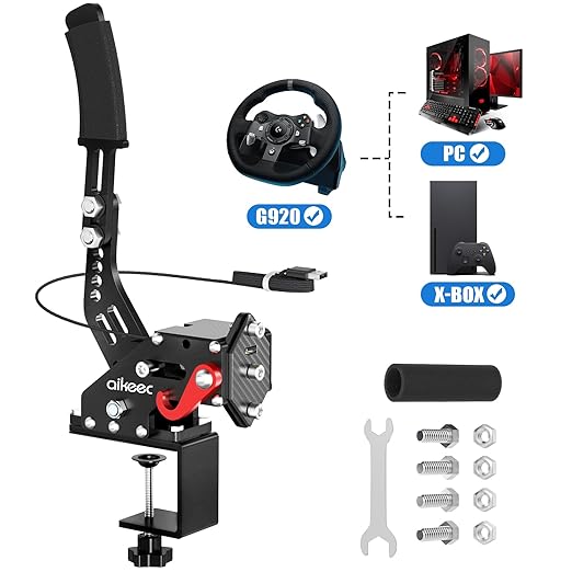 aikeec USB Handbrake Clamp for PC Sim Racing Games G25 G27 G29 T500 FANATECOSW DIRT RALLY Windows (Black, XBOX)