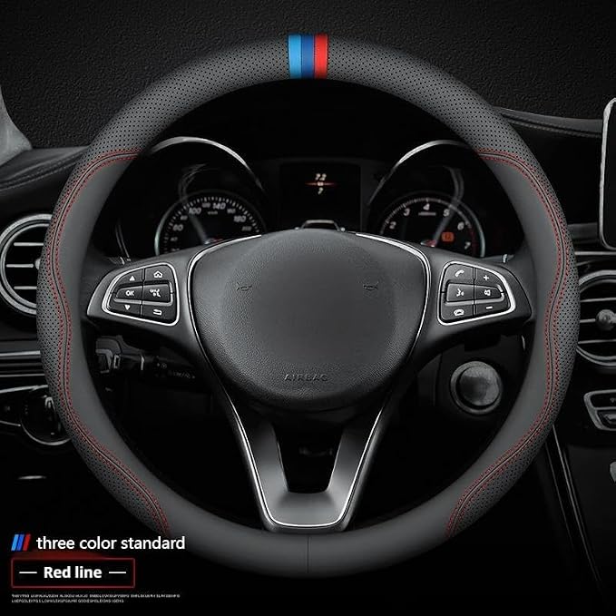 RYE for BMW Steering Wheel Cover, Leather Car Steering Wheel Cover Heavy-Duty Durable Breathable, Custom-fit for BMW X3 X5 X7 3/5/7 Series 328i 550i Accessories - Black Pattern 4