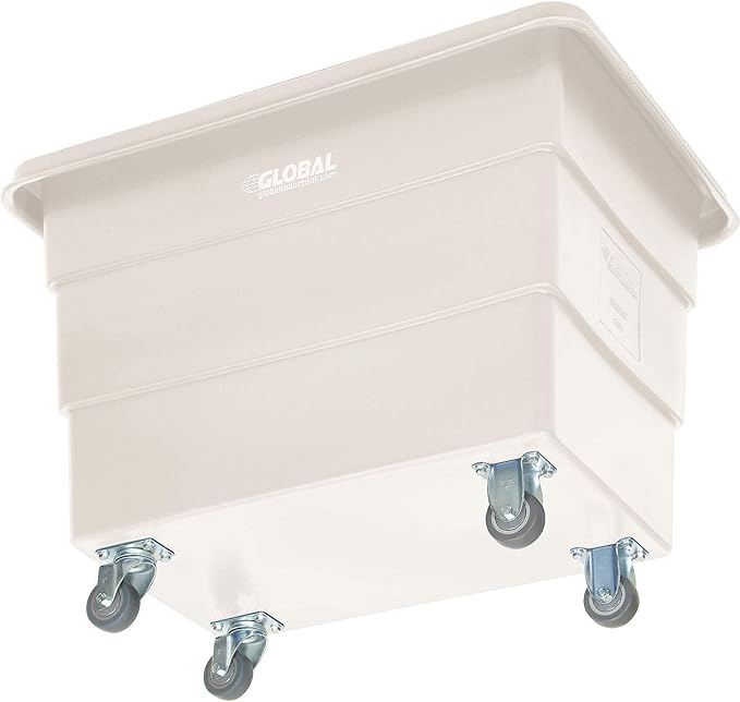 Global Industrial 8 Bushel Plastic Bulk Box Truck, Direct Mount Base, 500 lbs. Capacity, 3" Non-Maring Rubber Casters, White, 33-3/10"L x 24-3/5"W x 27-2/5"H